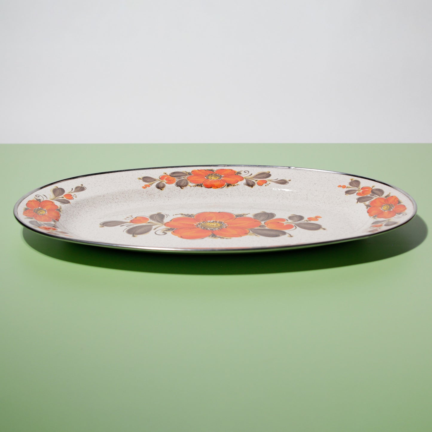Vintage Japanese Sanko Ware Enamelware Serving Platter, Mid-century 1970s