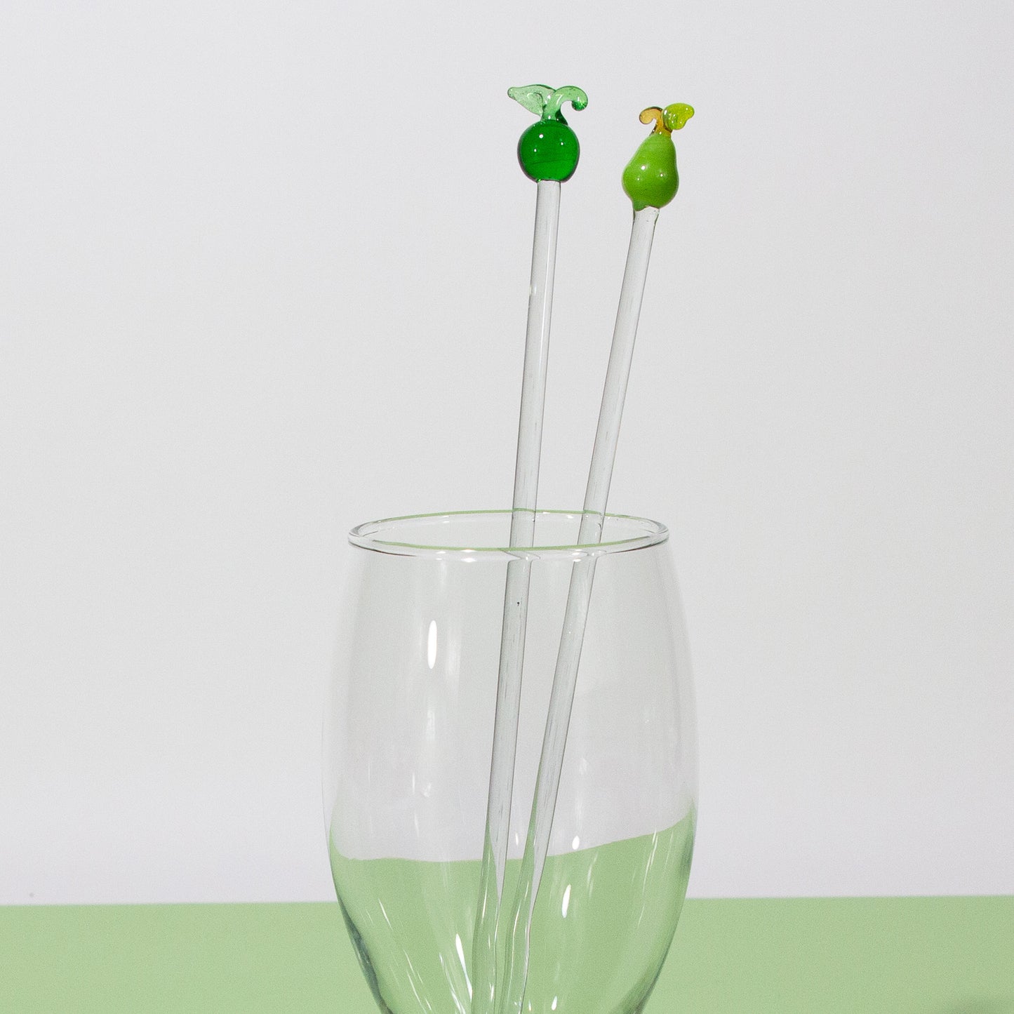 Vintage Handblown Apple & Pear Glass Swizzle Stick Set, Set of 2, 1970s