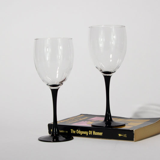 Vintage French Black Stem Wine Glasses, 1990s