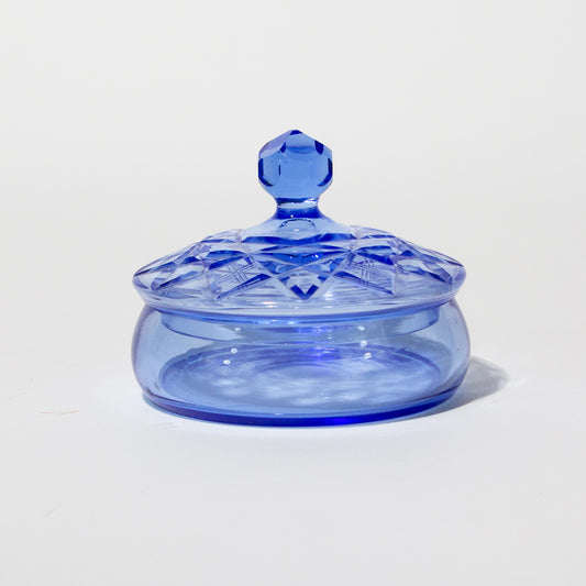 Vintage Blue Glass Lidded Trinket Dish