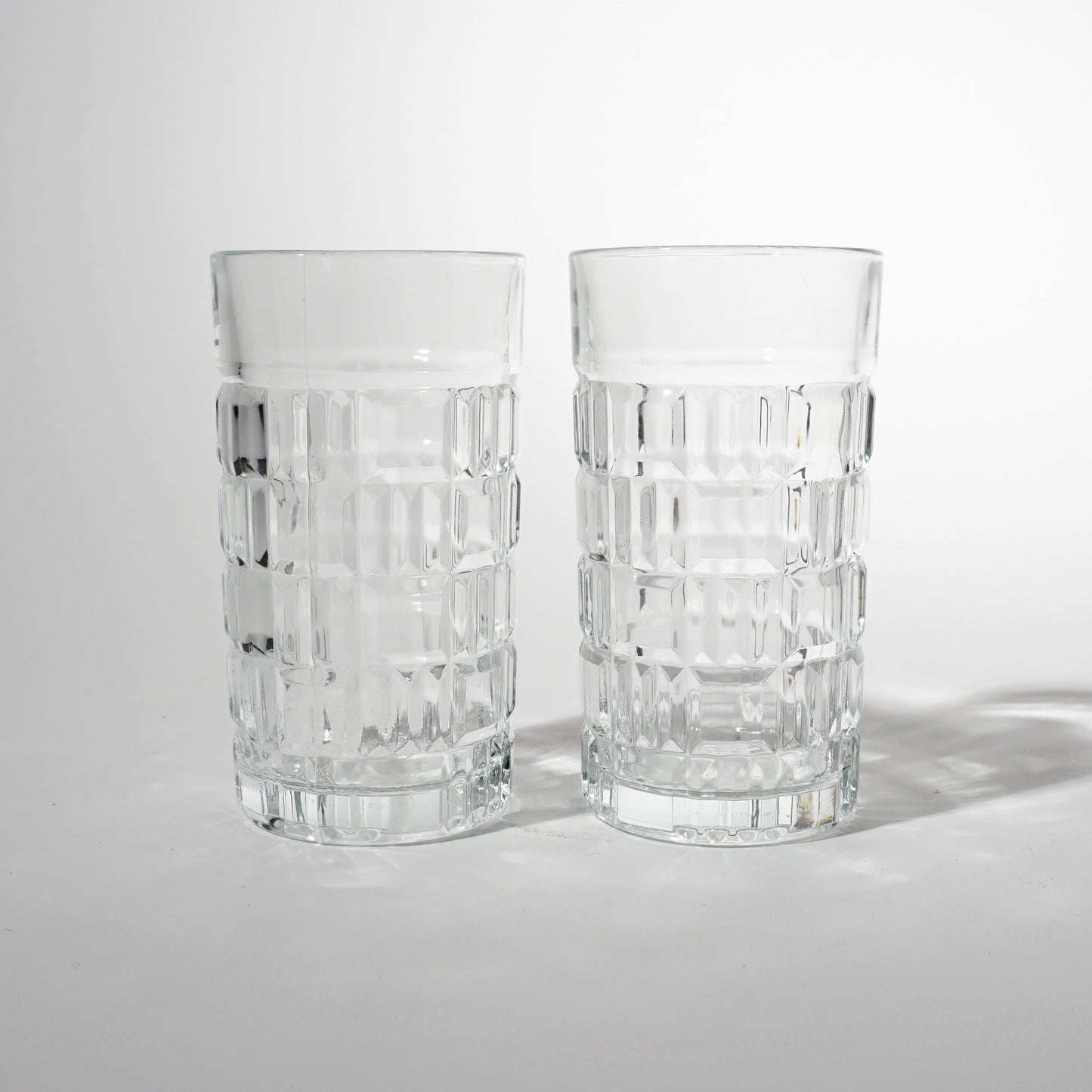 Vintage Clear Glass Geometric Pattern Tumblers, 1960s Mid-century