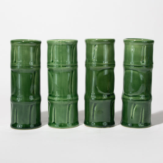 Vintage Green Ceramic Tiki Highballs, Mid-century 1960s