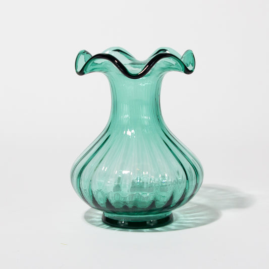 Vintage Fenton Green Glass Scallop Edge Vase, 1990s