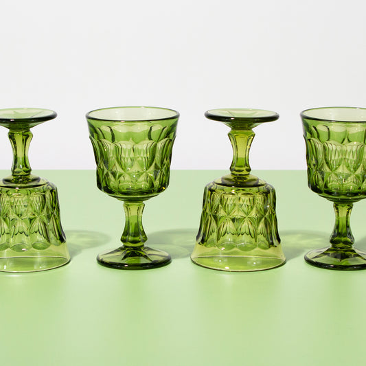 Vintage Green Glass Wine Glasses, 1970s