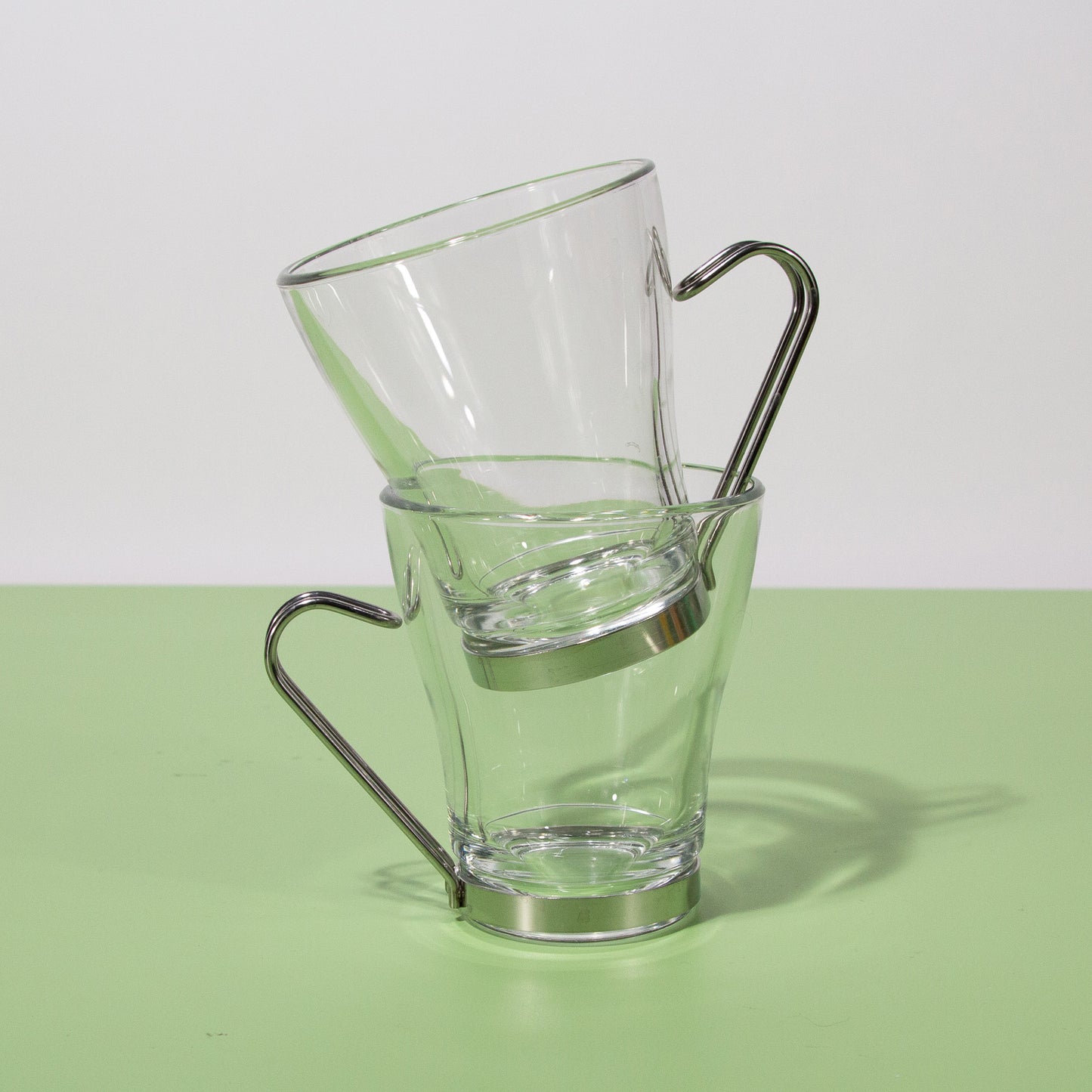 Vintage Vitrosax Italy Cappuccino Glass Mugs with Chrome Handle