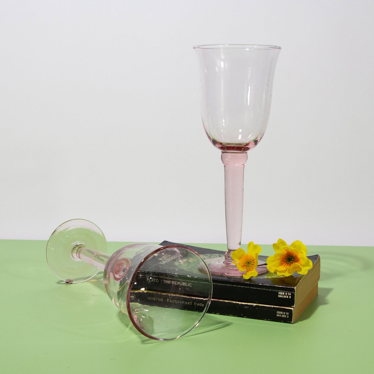 Vintage Pink Hand blown Wine Glasses, Mid-century