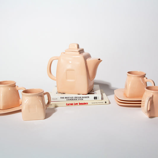 Vintage Pink Ceramic 9-piece Tea Set, Mid-century
