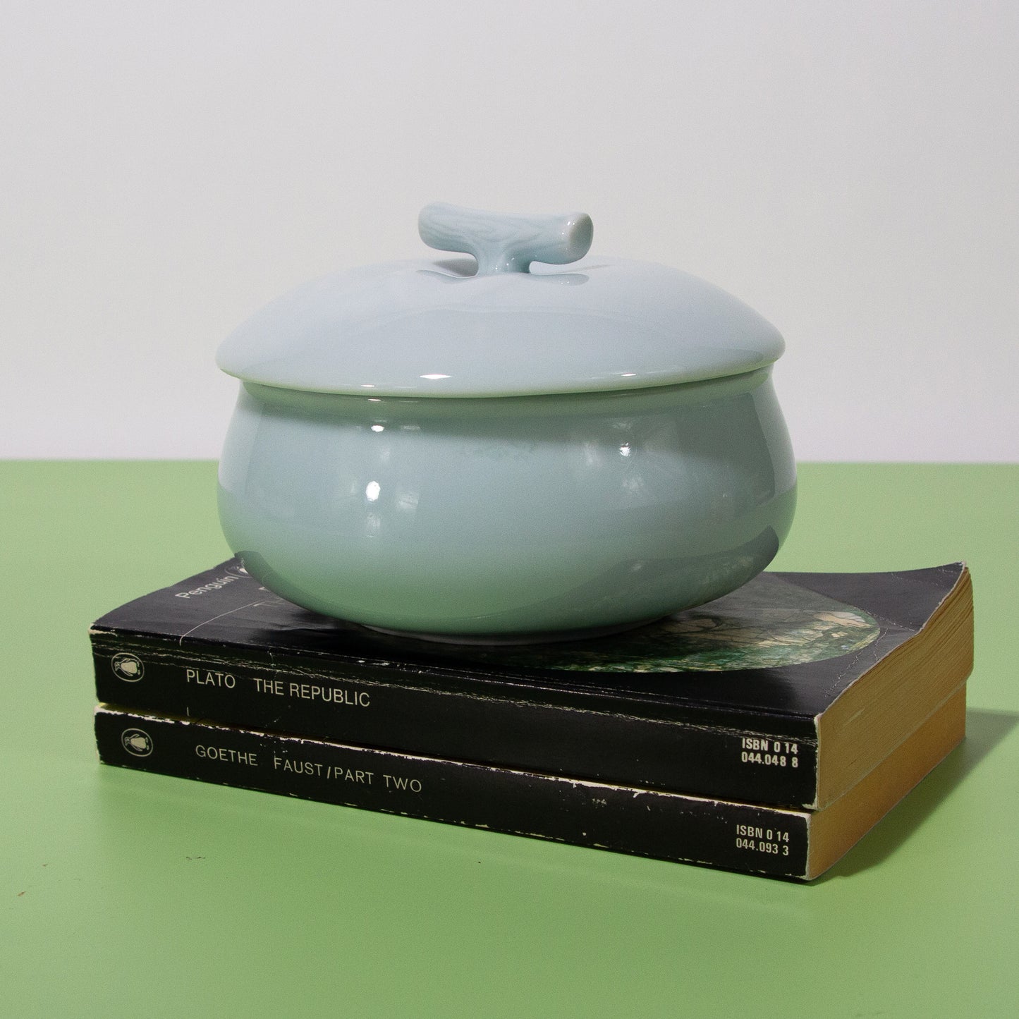 Vintage Japanese Blue Ceramic Bowl with Lid, 1970s