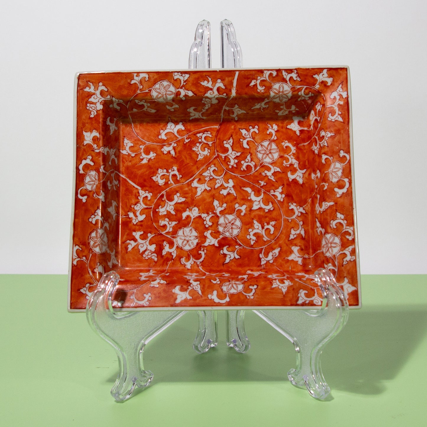 Vintage Japanese Porcelain Red Patterned Tray, 1970s