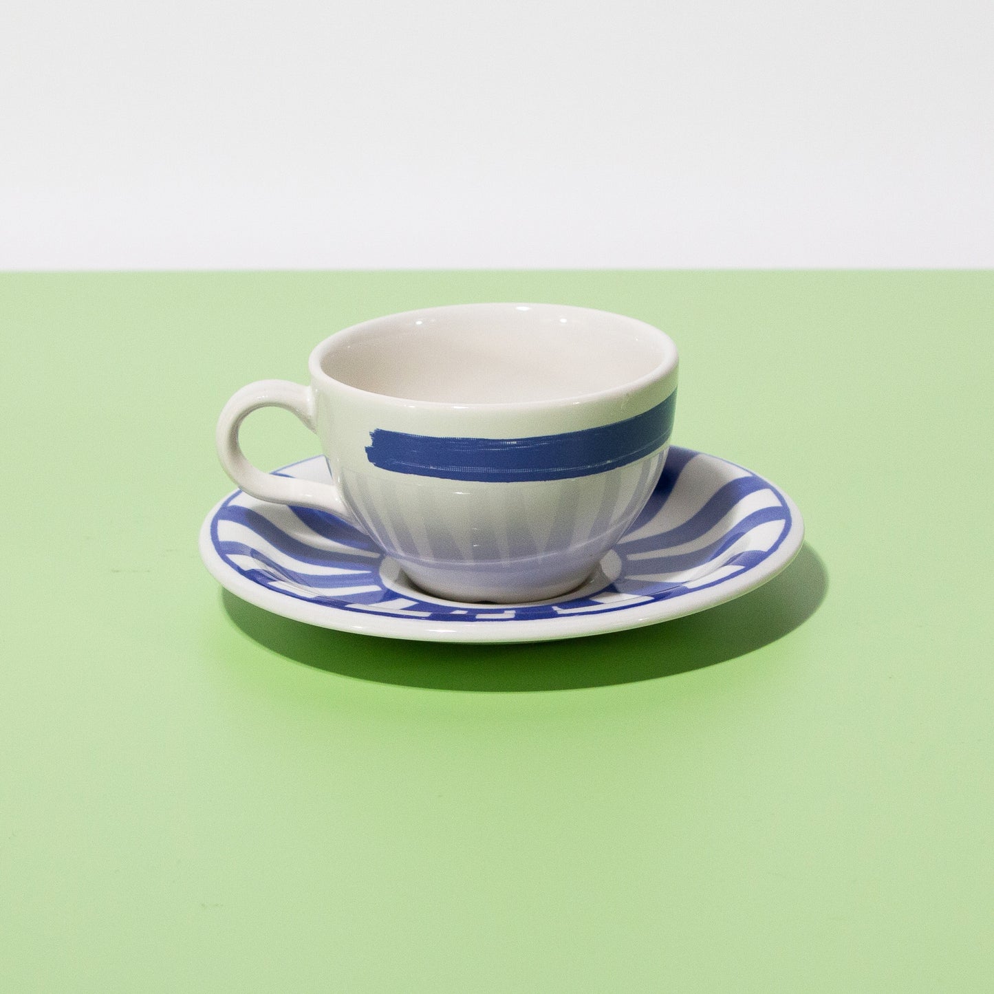 Vintage White & Blue Striped Mug and Saucers, Made in England, 1990s