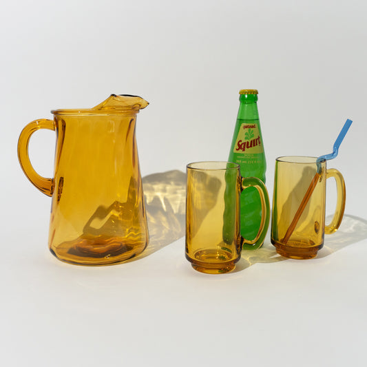 Vintage Amber Pitcher & Beer Mug Set, 1970s