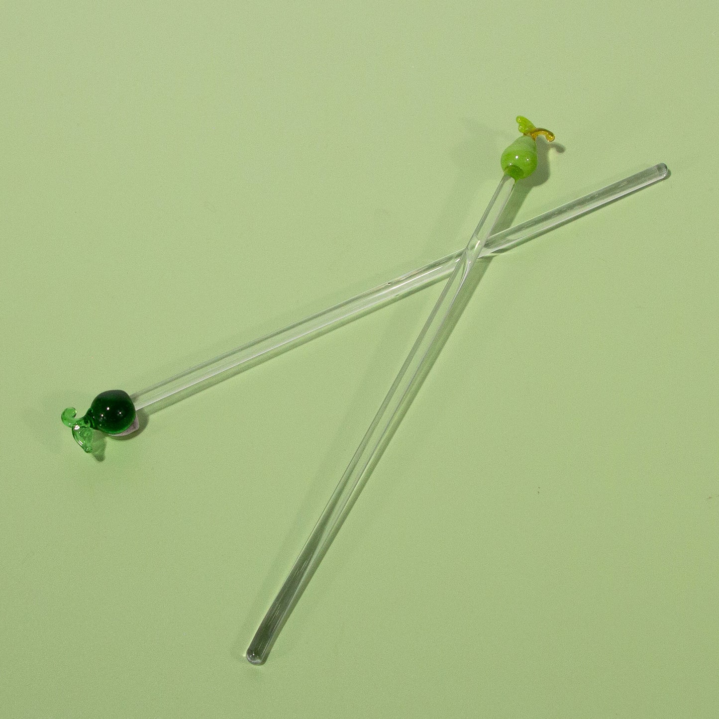 Vintage Handblown Apple & Pear Glass Swizzle Stick Set, Set of 2, 1970s
