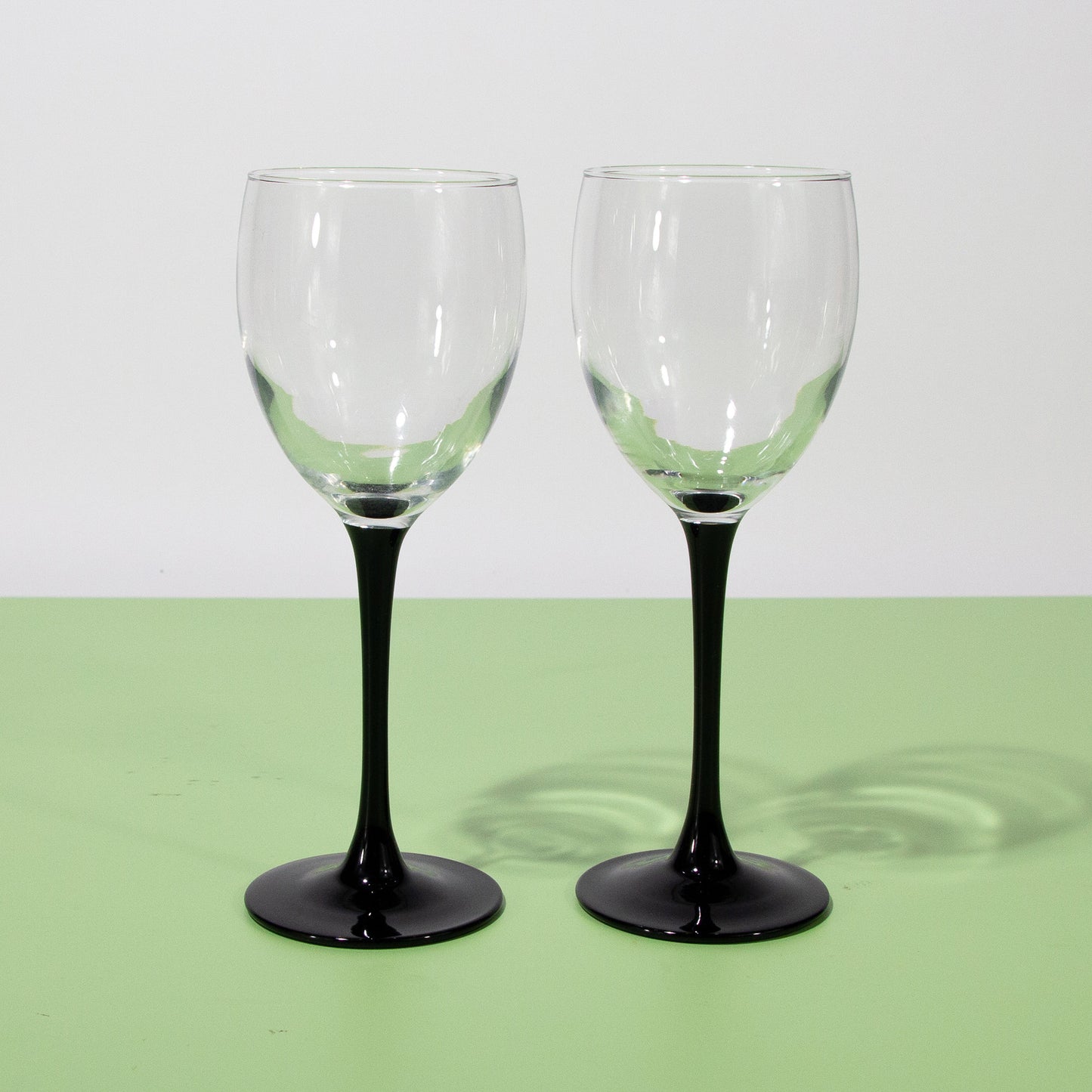 Vintage French Black Stem Wine Glasses, 1970s Mid-century