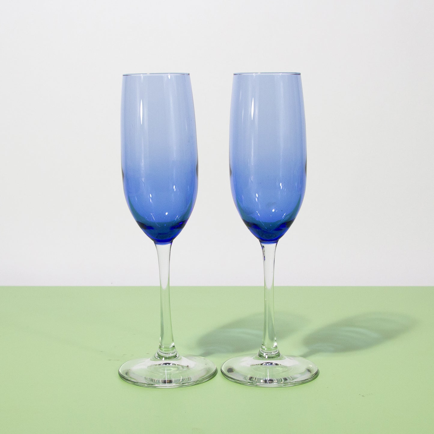 Vintage Blue Glass Champagne Flutes