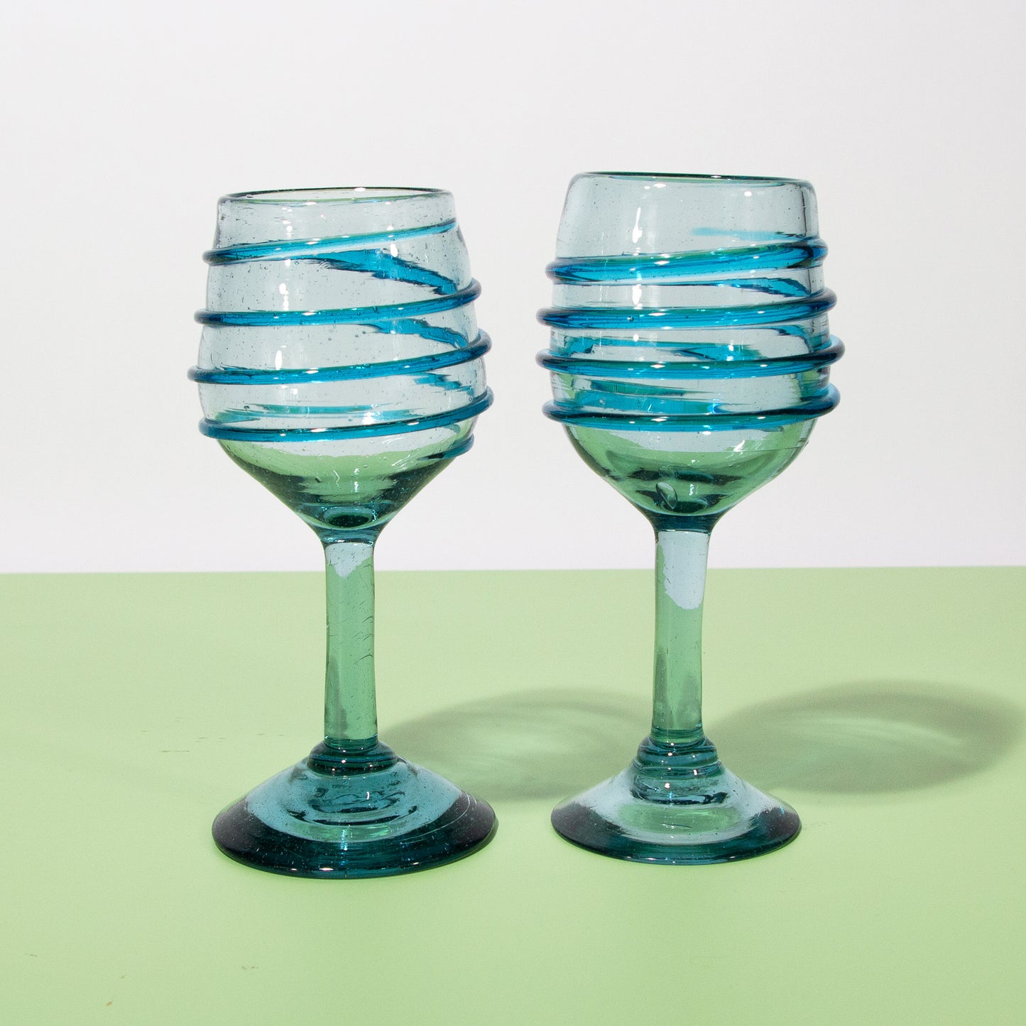 Vintage Blue Swirl Hand blown Wine Glasses, 1990s
