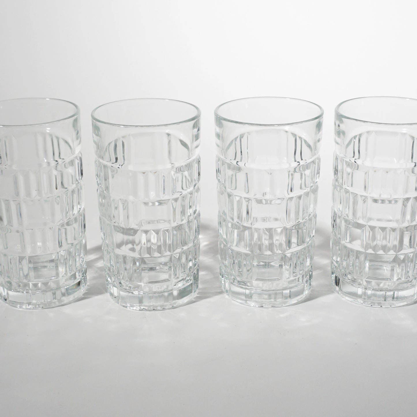 Vintage Clear Glass Geometric Pattern Tumblers, 1960s Mid-century