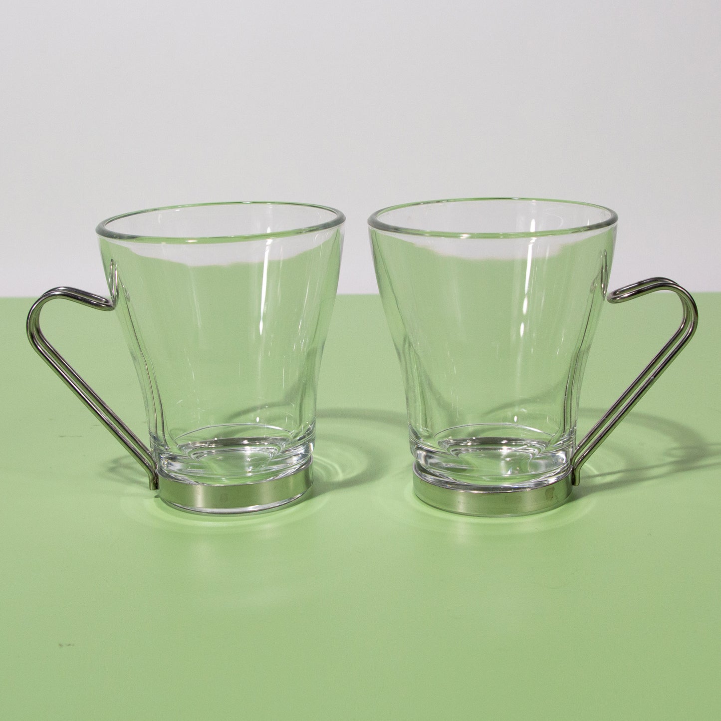 Vintage Vitrosax Italy Cappuccino Glass Mugs with Chrome Handle