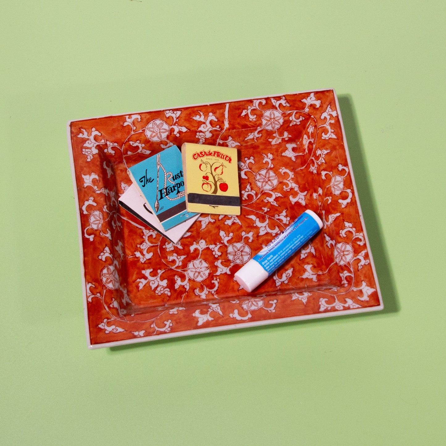 Vintage Japanese Porcelain Red Patterned Tray, 1970s