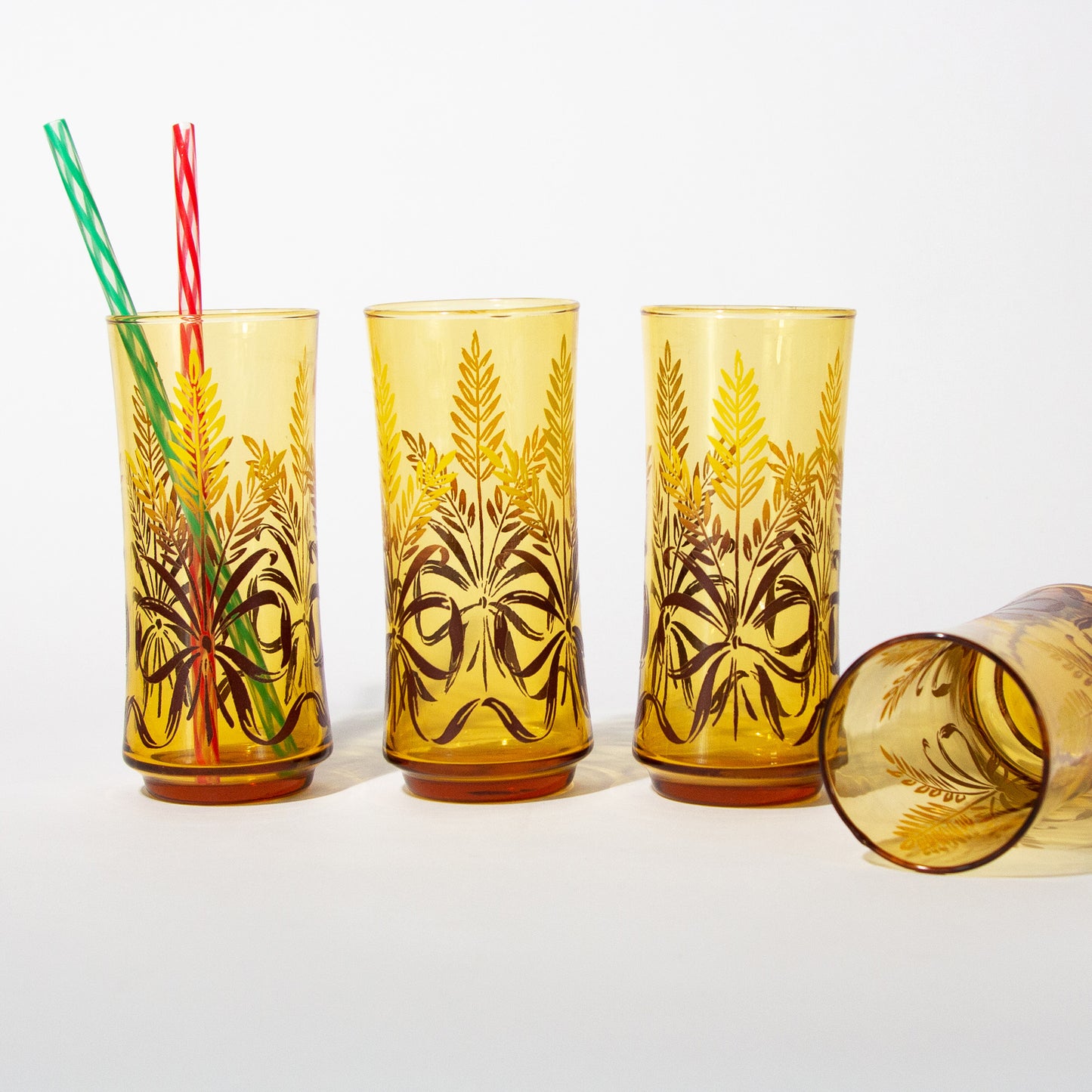 Vintage Amber Wheat Tumblers, 1970s