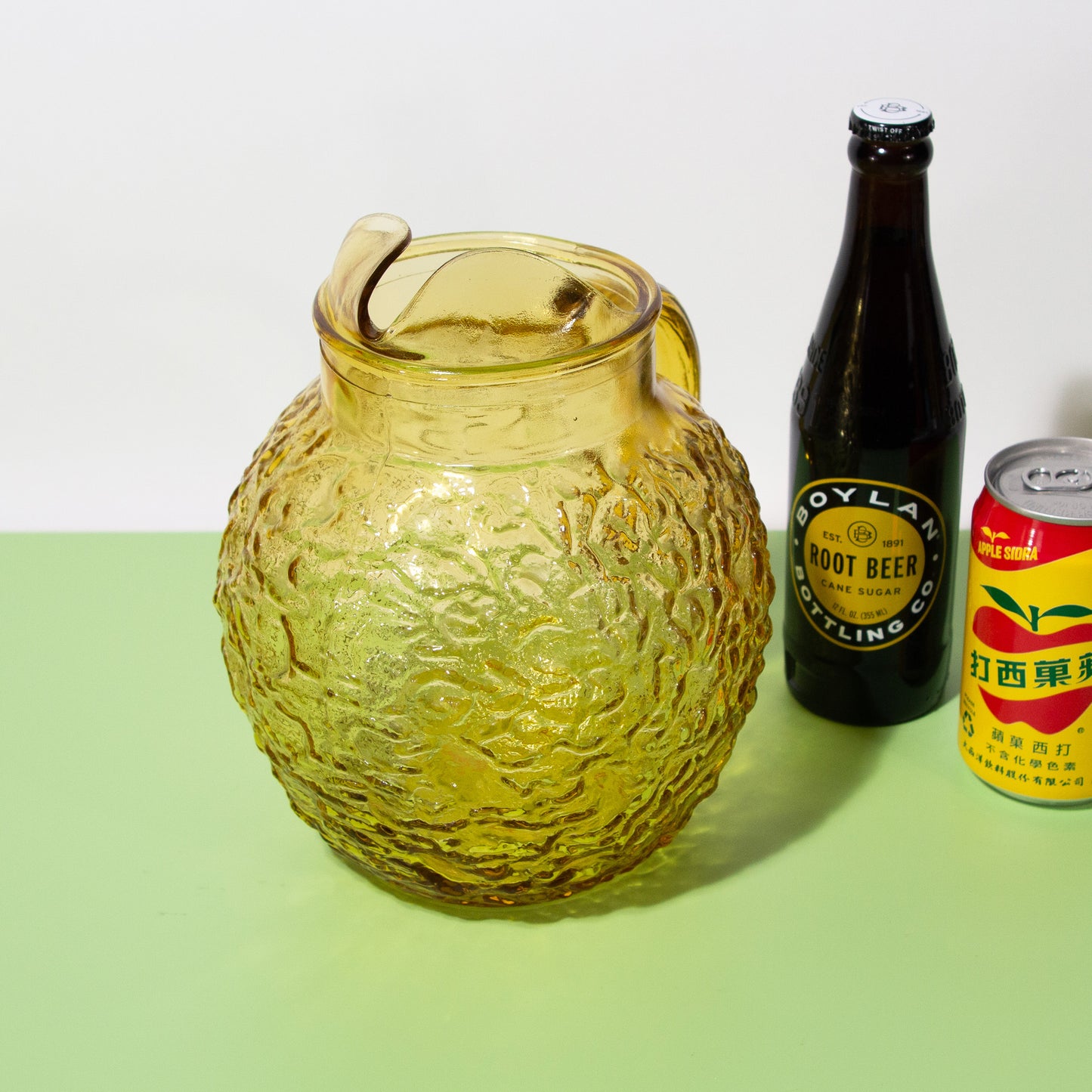 Vintage Gold Crinkle Glass Round Pitcher, 1960s