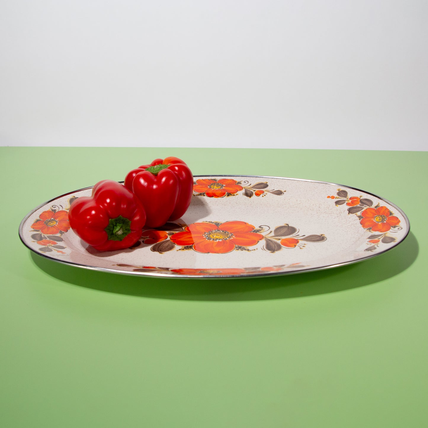 Vintage Japanese Sanko Ware Enamelware Serving Platter, Mid-century 1970s