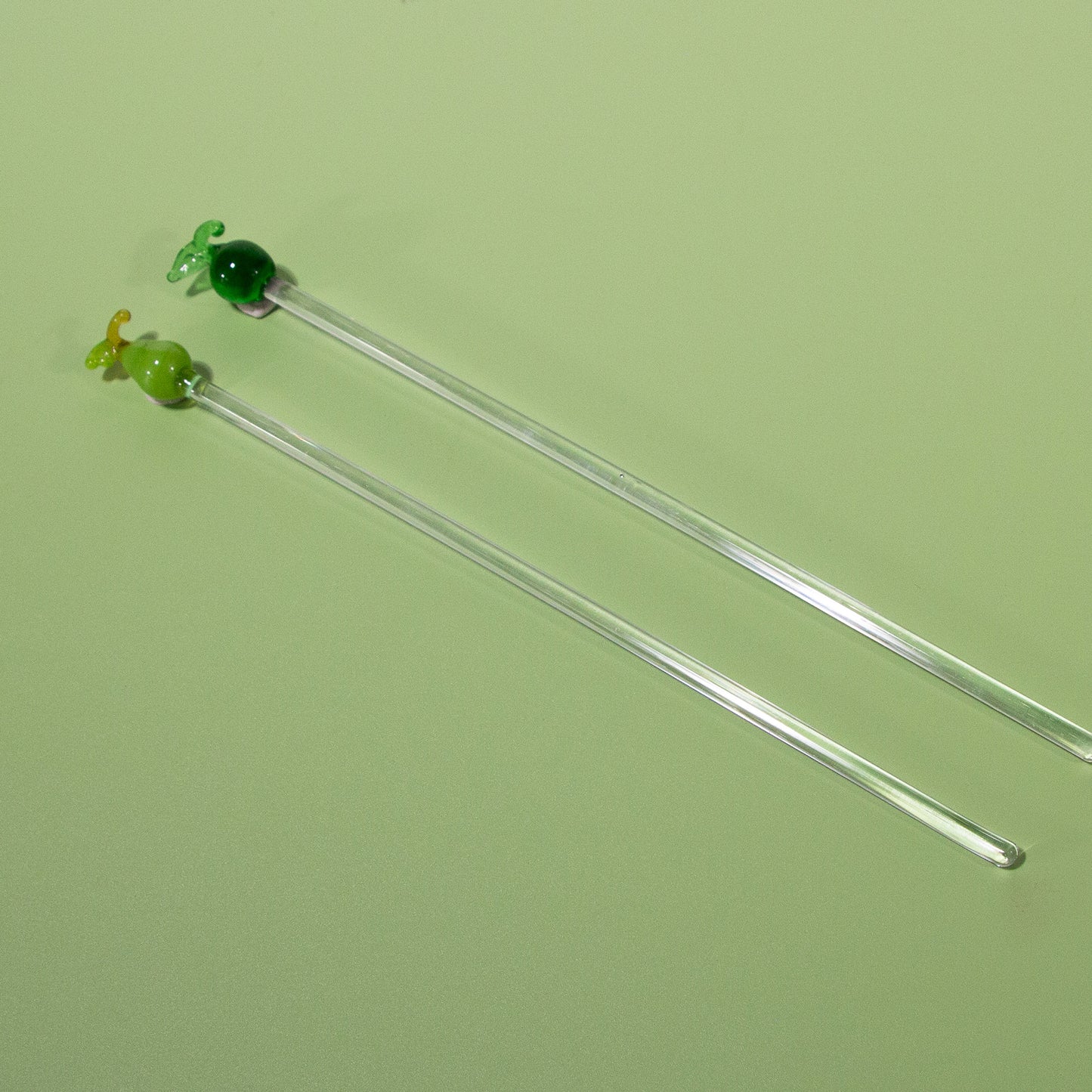 Vintage Handblown Apple & Pear Glass Swizzle Stick Set, Set of 2, 1970s