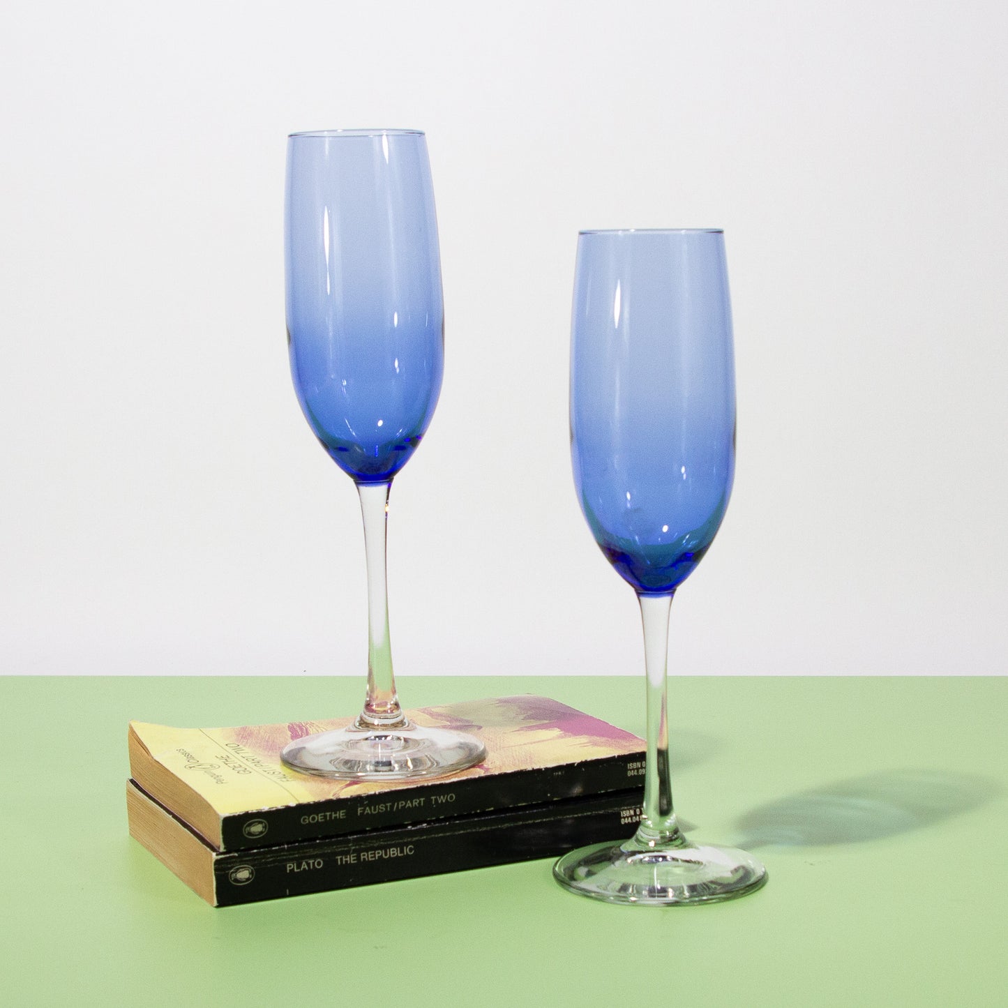Vintage Blue Glass Champagne Flutes