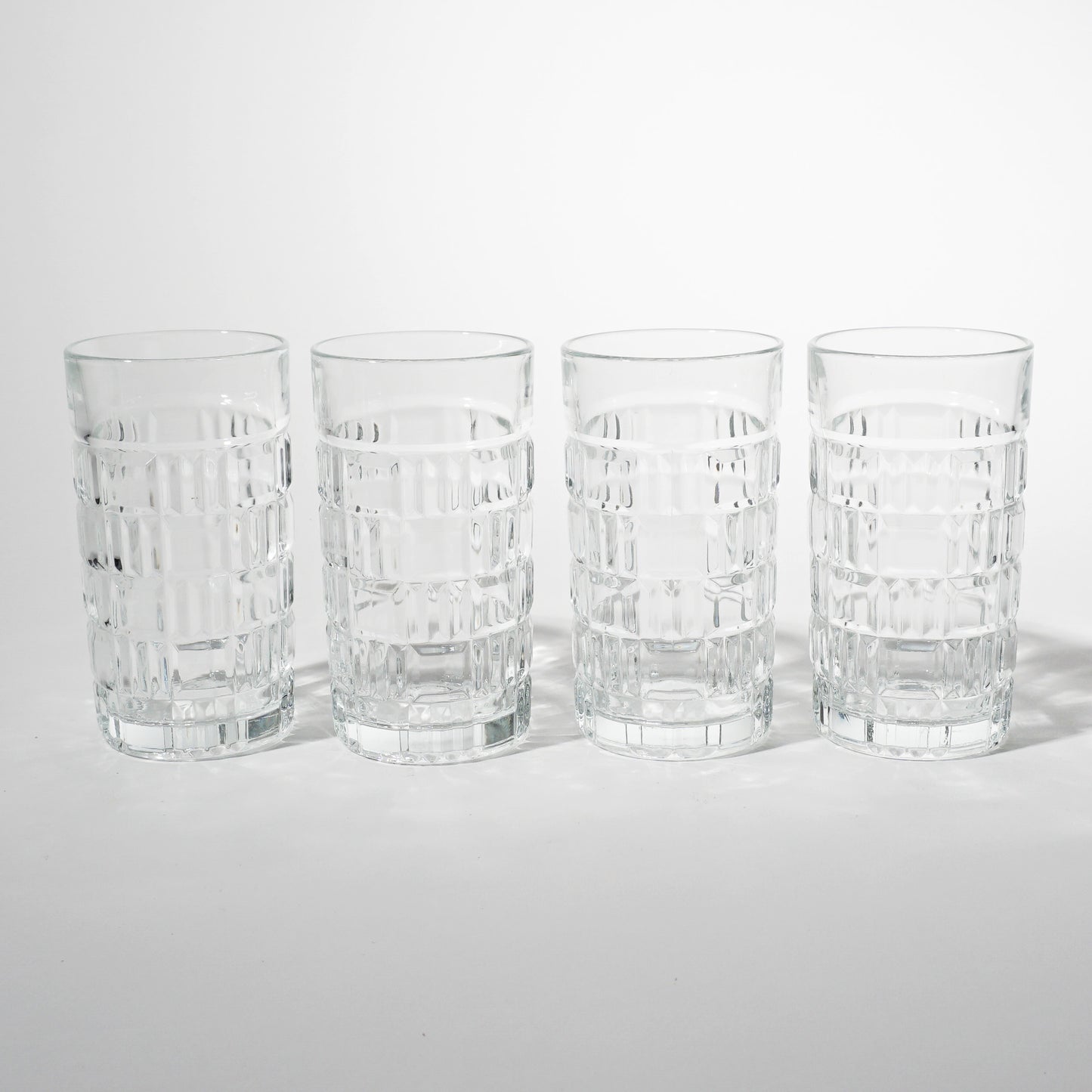 Vintage Clear Glass Geometric Pattern Tumblers, 1960s Mid-century