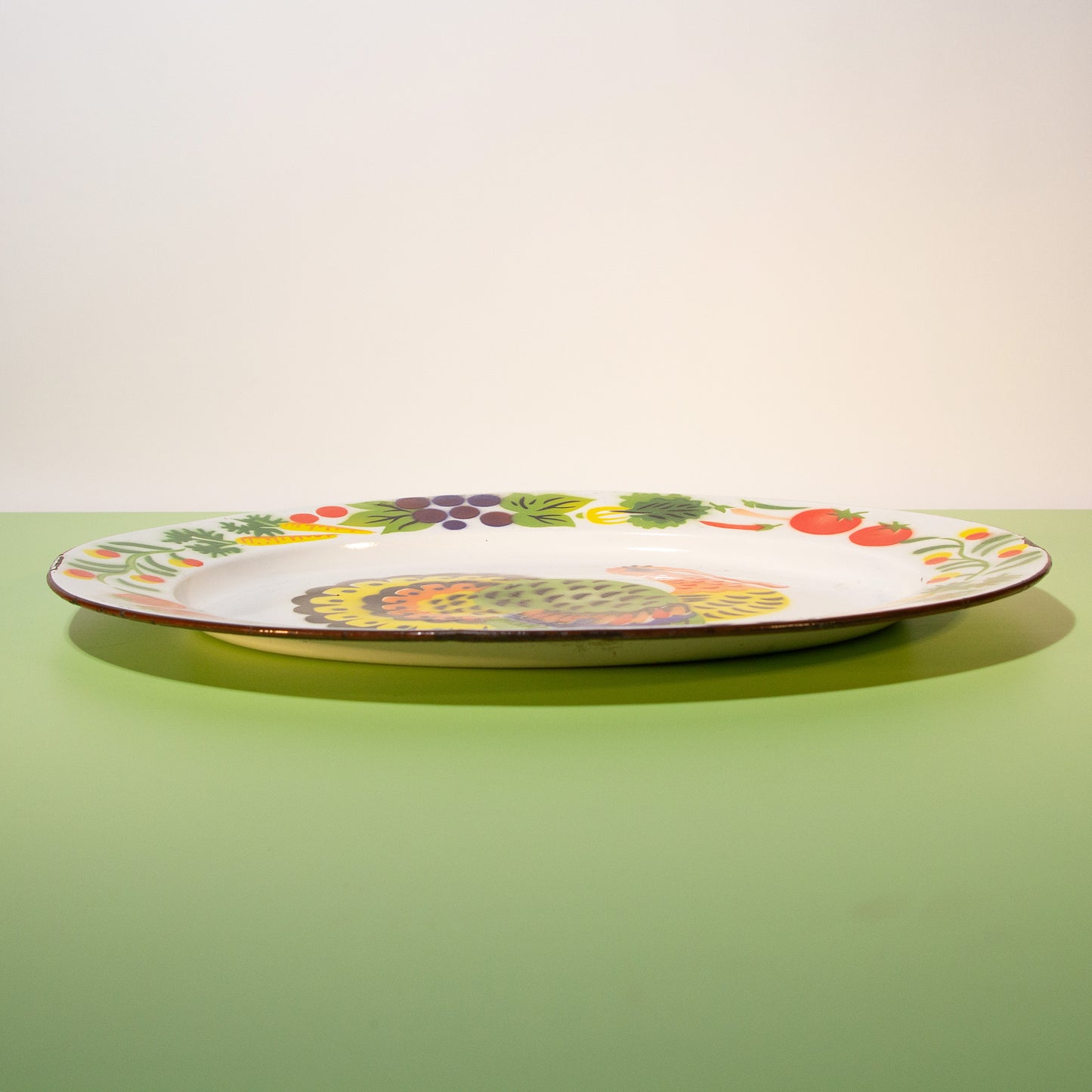 Vintage Enamel Turkey Tray, Thanksgiving Serving Tray, 1960s
