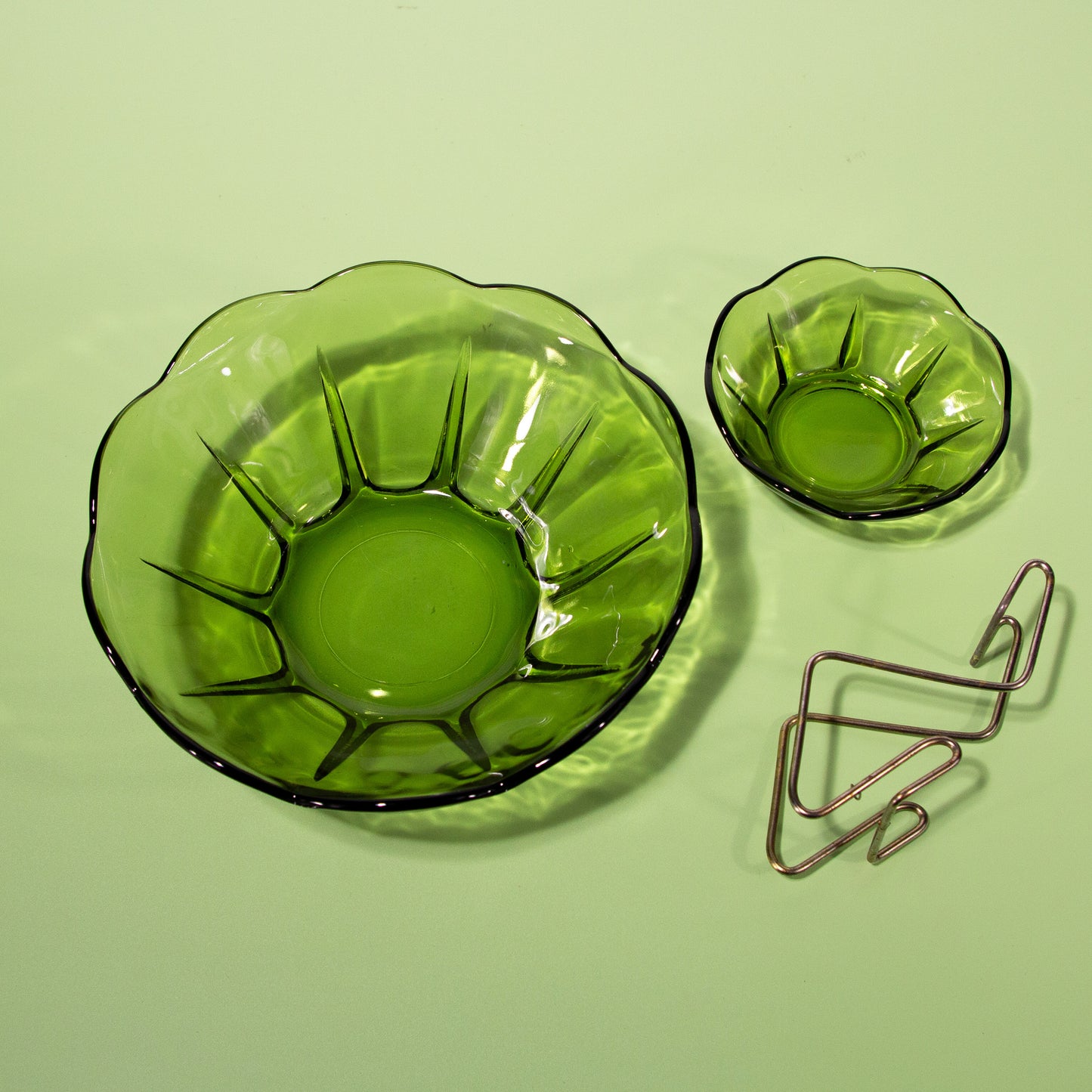 Vintage Green GlassChip & Dip Bowl Set, Mid-century 1970s
