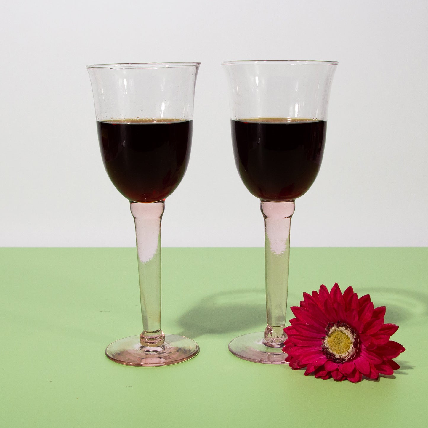 Vintage Pink Hand blown Wine Glasses, Mid-century