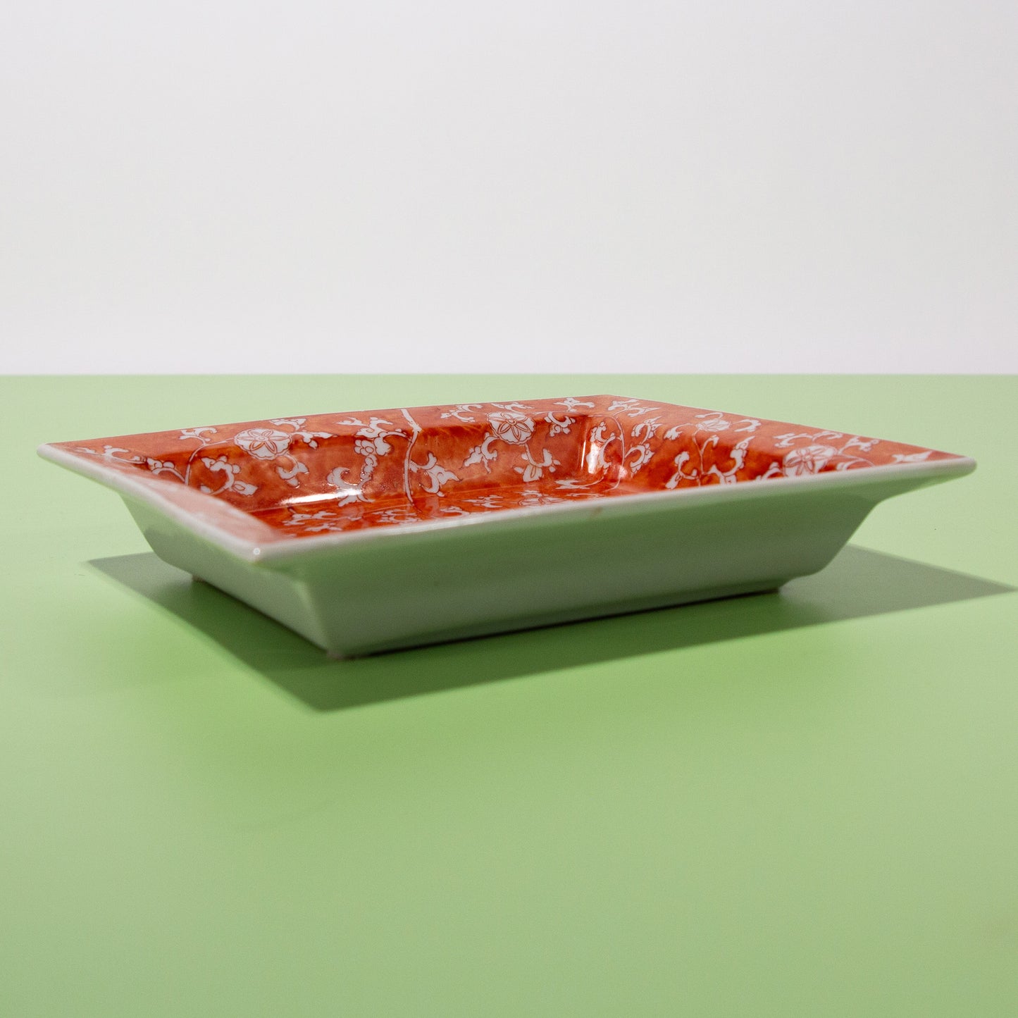 Vintage Japanese Porcelain Red Patterned Tray, 1970s