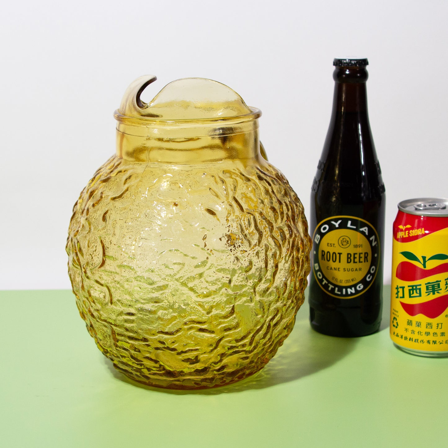 Vintage Gold Crinkle Glass Round Pitcher, 1960s