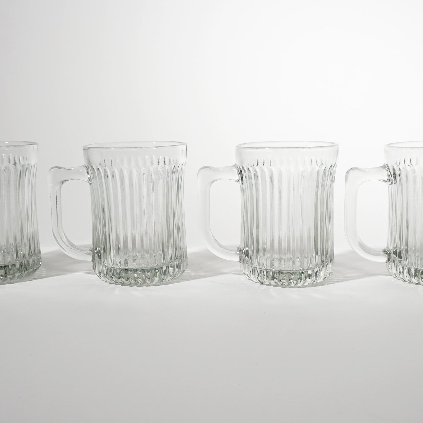Vintage Clear Glass Ribbed Diner Mugs, 1970s Mid-century
