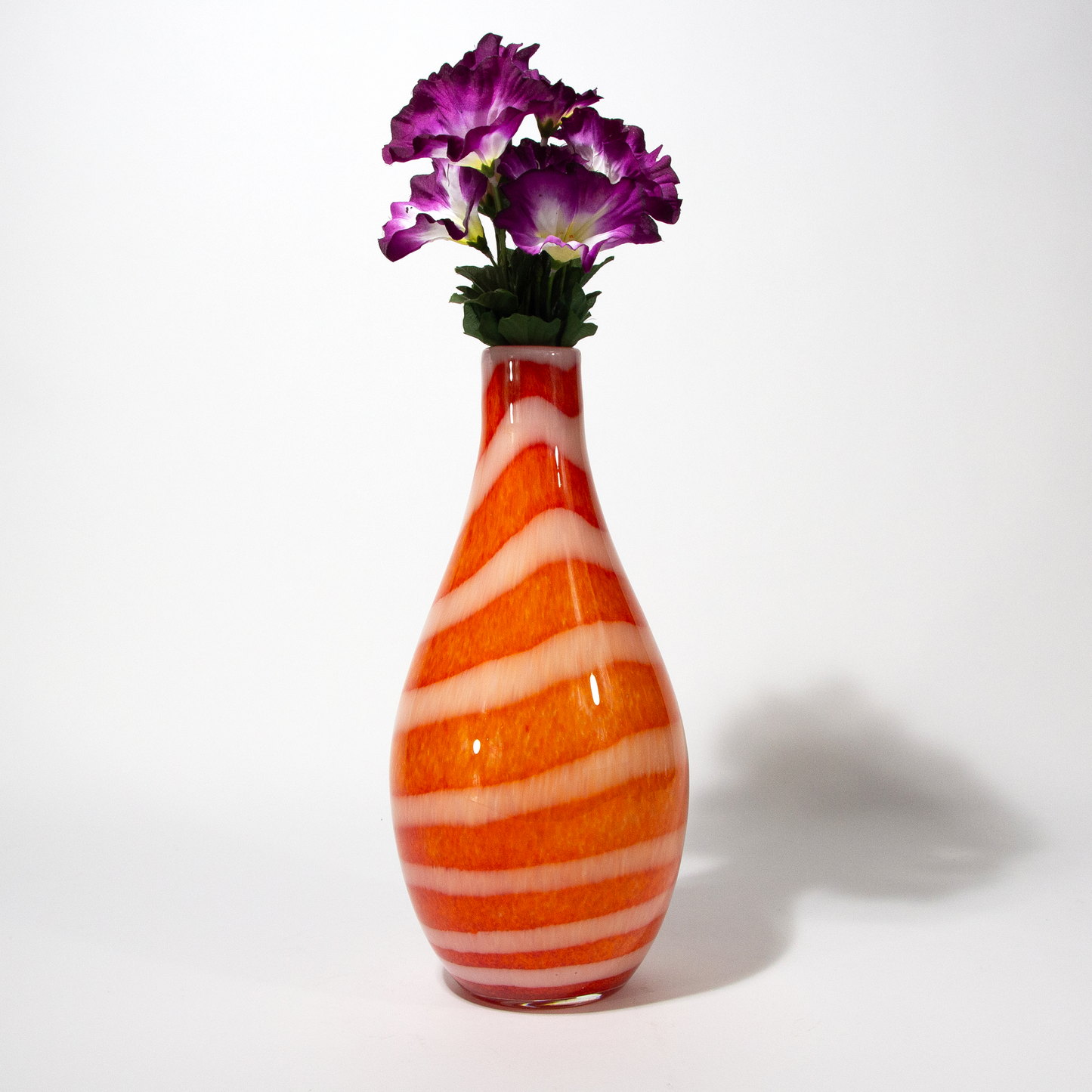 Vintage Handblown Glass Orange Striped Vase, Mid-Century 1970s