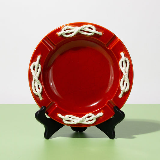Vintage Italian Ceramic Red Ashtray with Rope Detail, Mid-century 1960s