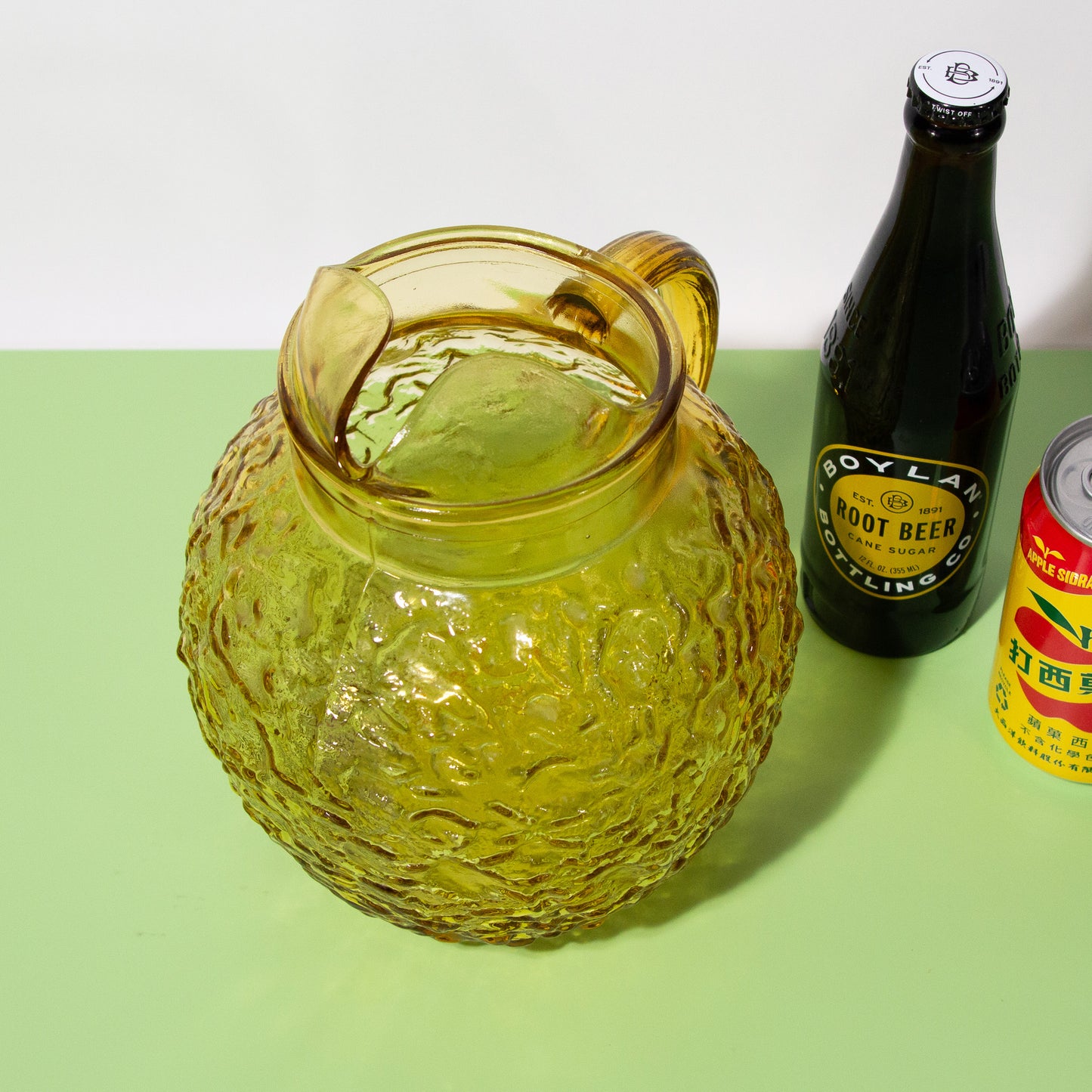 Vintage Gold Crinkle Glass Round Pitcher, 1960s