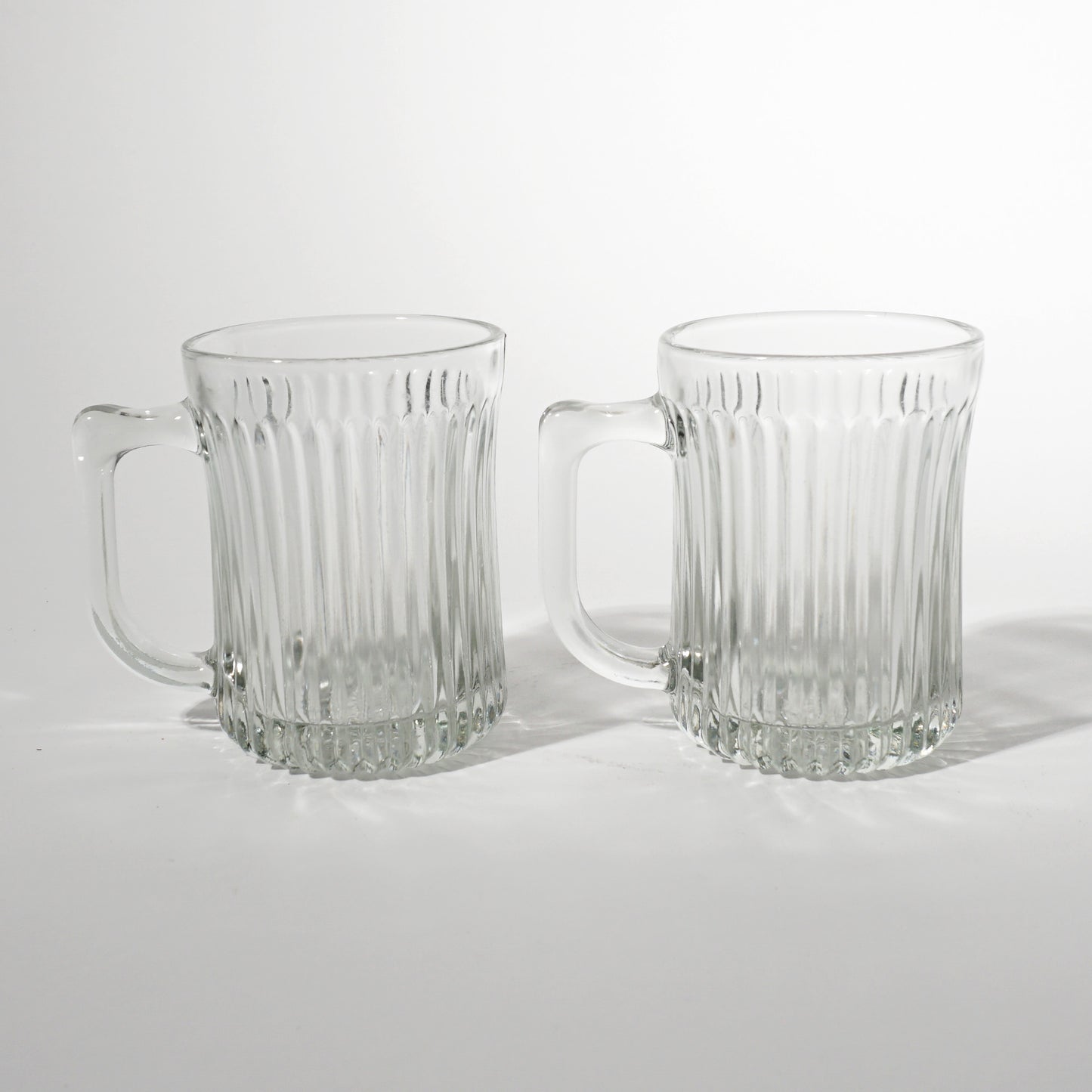Vintage Clear Glass Ribbed Diner Mugs, 1970s Mid-century