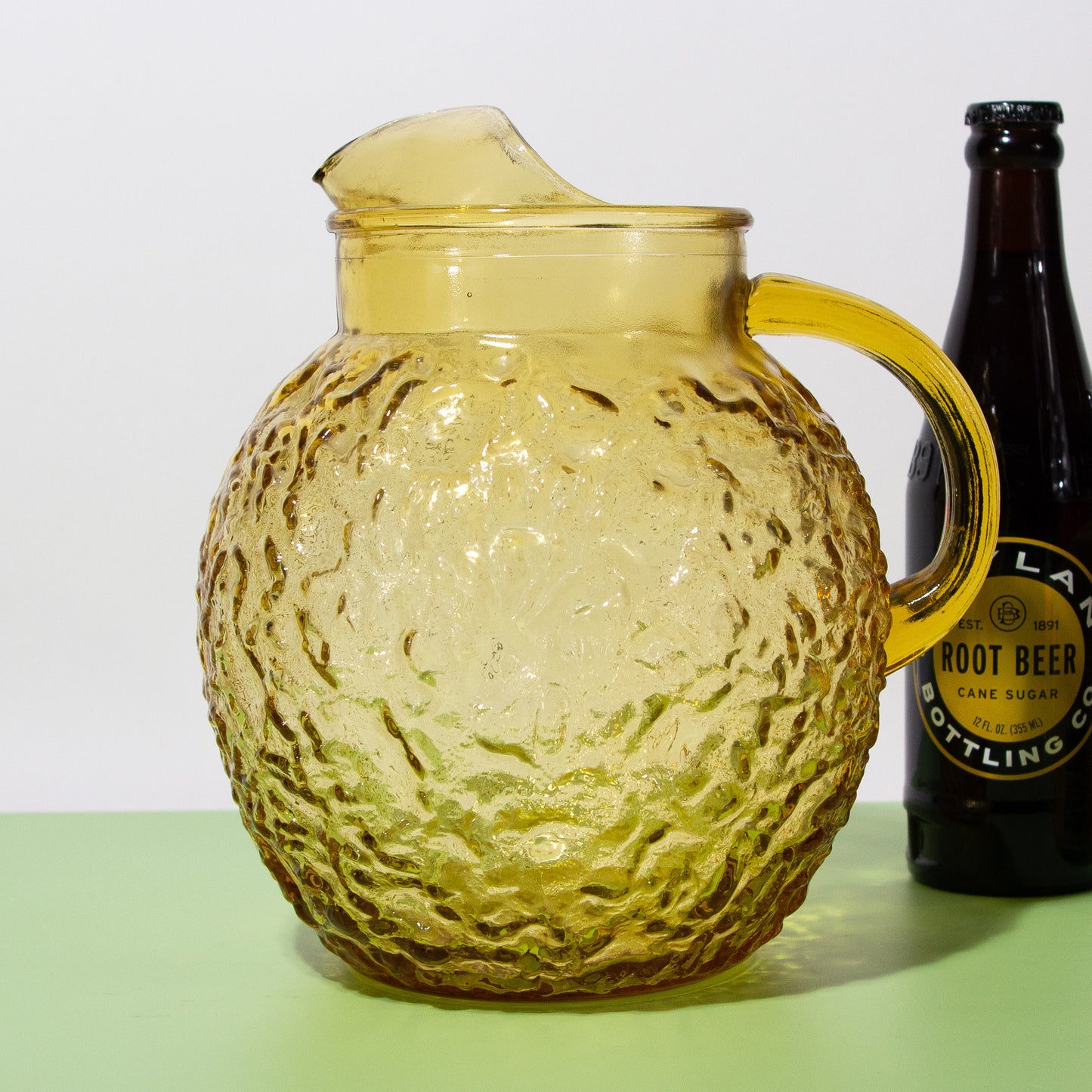 Vintage Gold Crinkle Glass Round Pitcher, 1960s