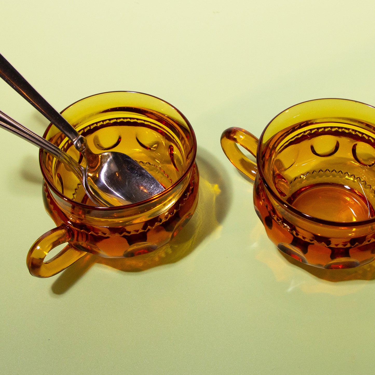 Vintage Amber Glass Mug & Snack Plate Set, Mid-century 1970s