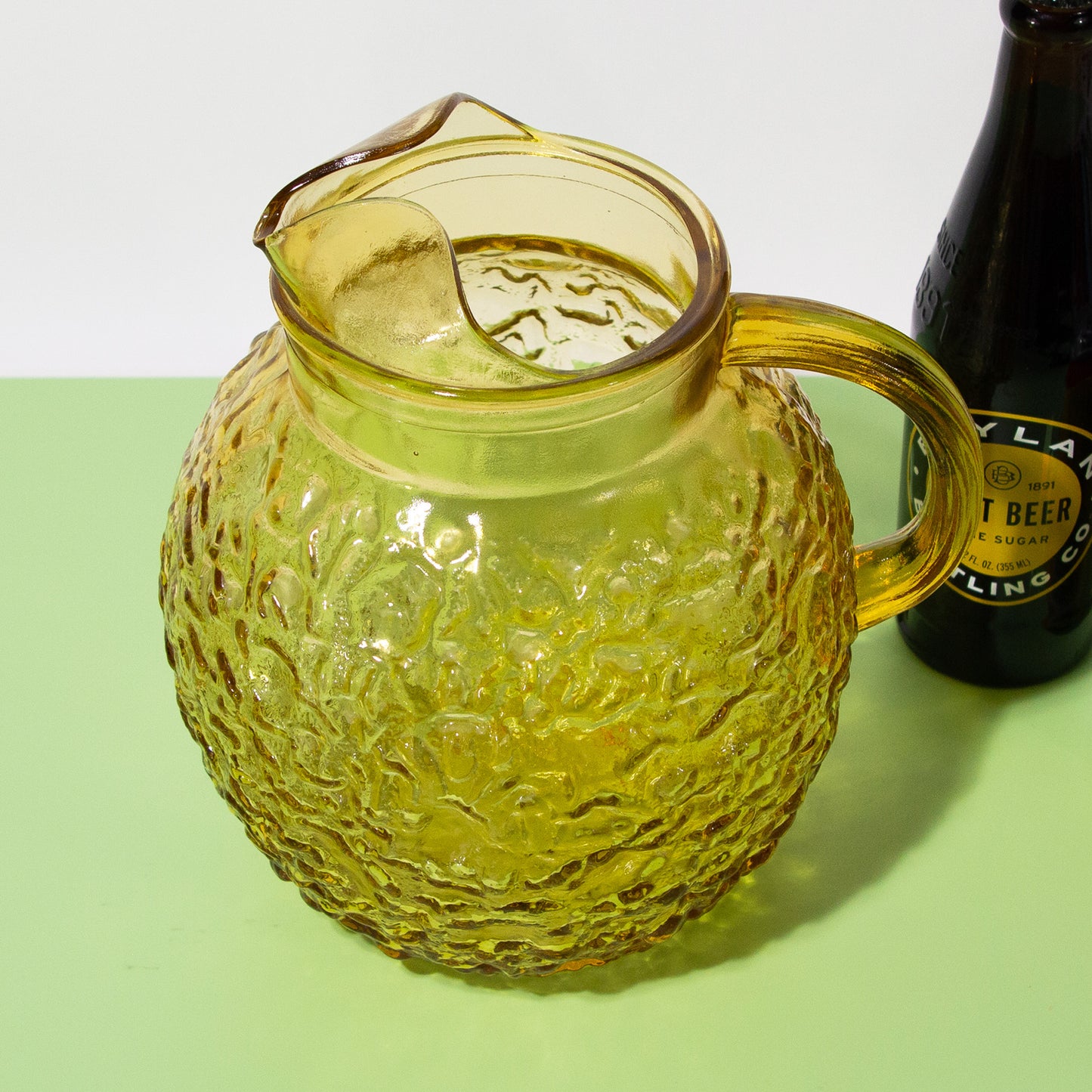 Vintage Gold Crinkle Glass Round Pitcher, 1960s