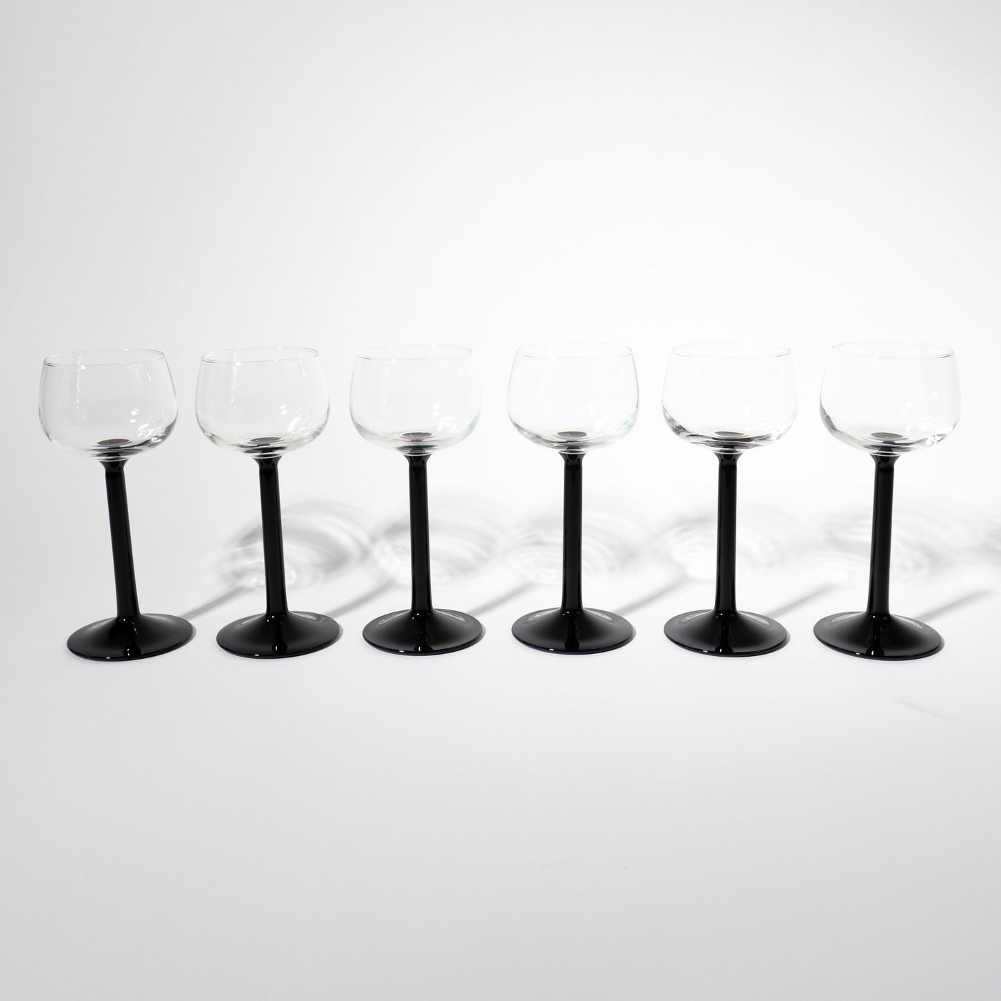 Vintage French Black Stem Wine Glasses, 1980s