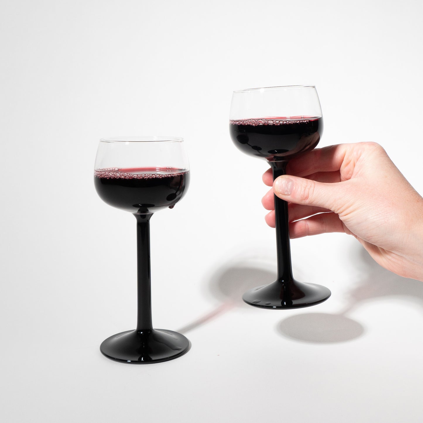 Vintage French Black Stem Wine Glasses, 1980s