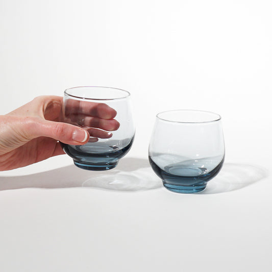 Vintage Rounded Blue Cocktail Glasses, Mid-century Modern