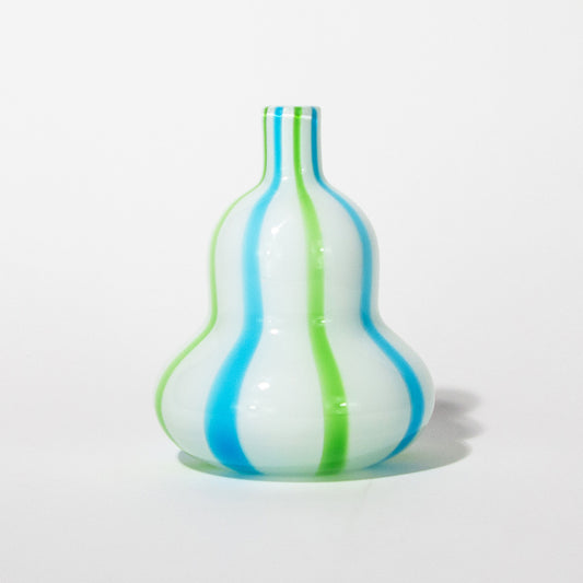 Vintage Blue & Green Striped Italian Murano Glass Vase, Mid-century