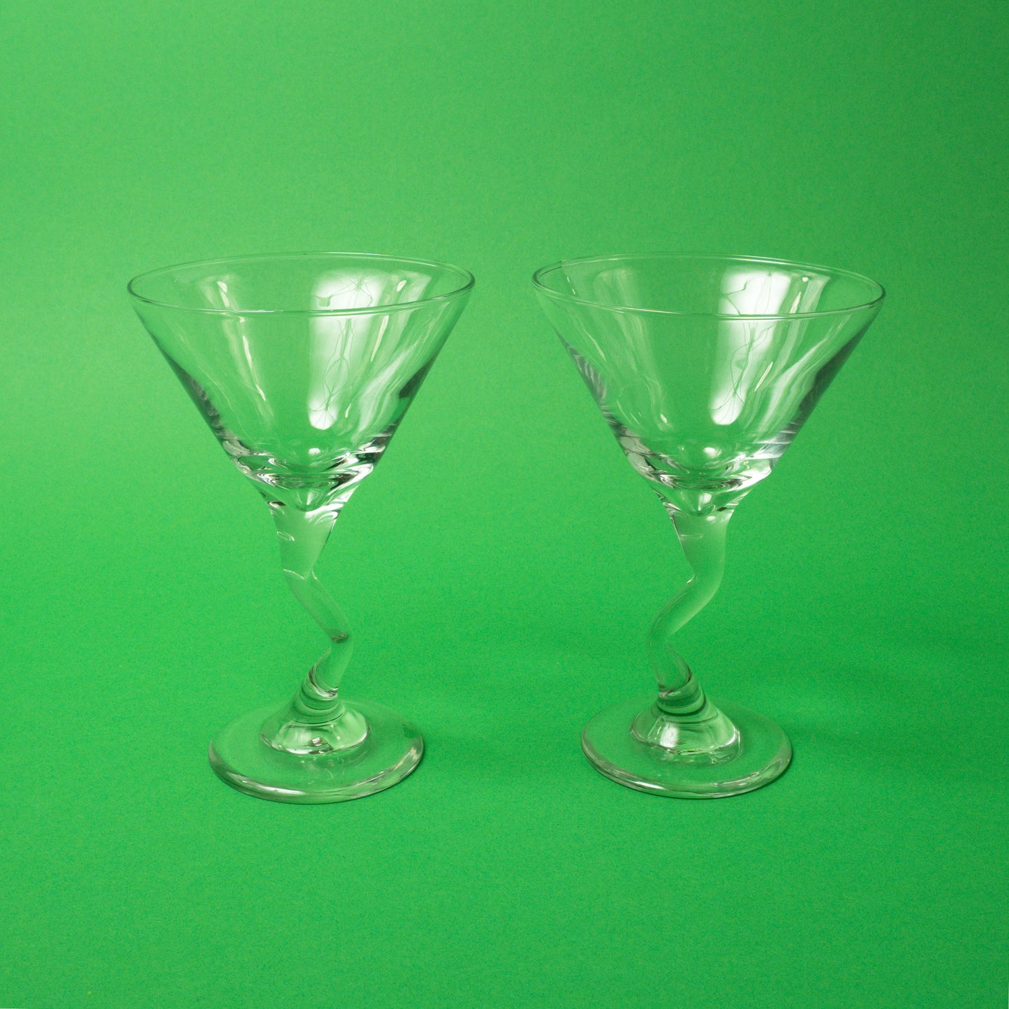 Vintage Curved Stem Martini Glasses, 1990s