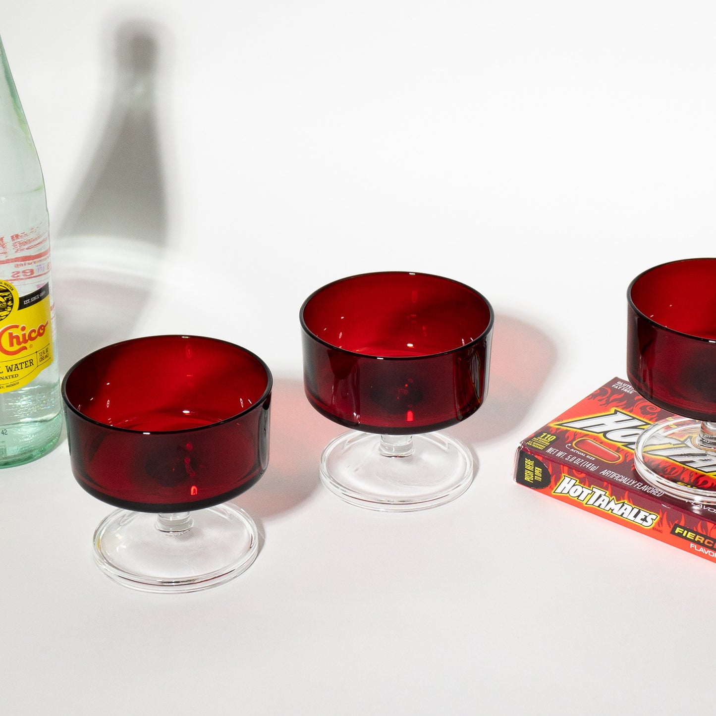 vintage 1970s red luminarc coupe stemmed glass