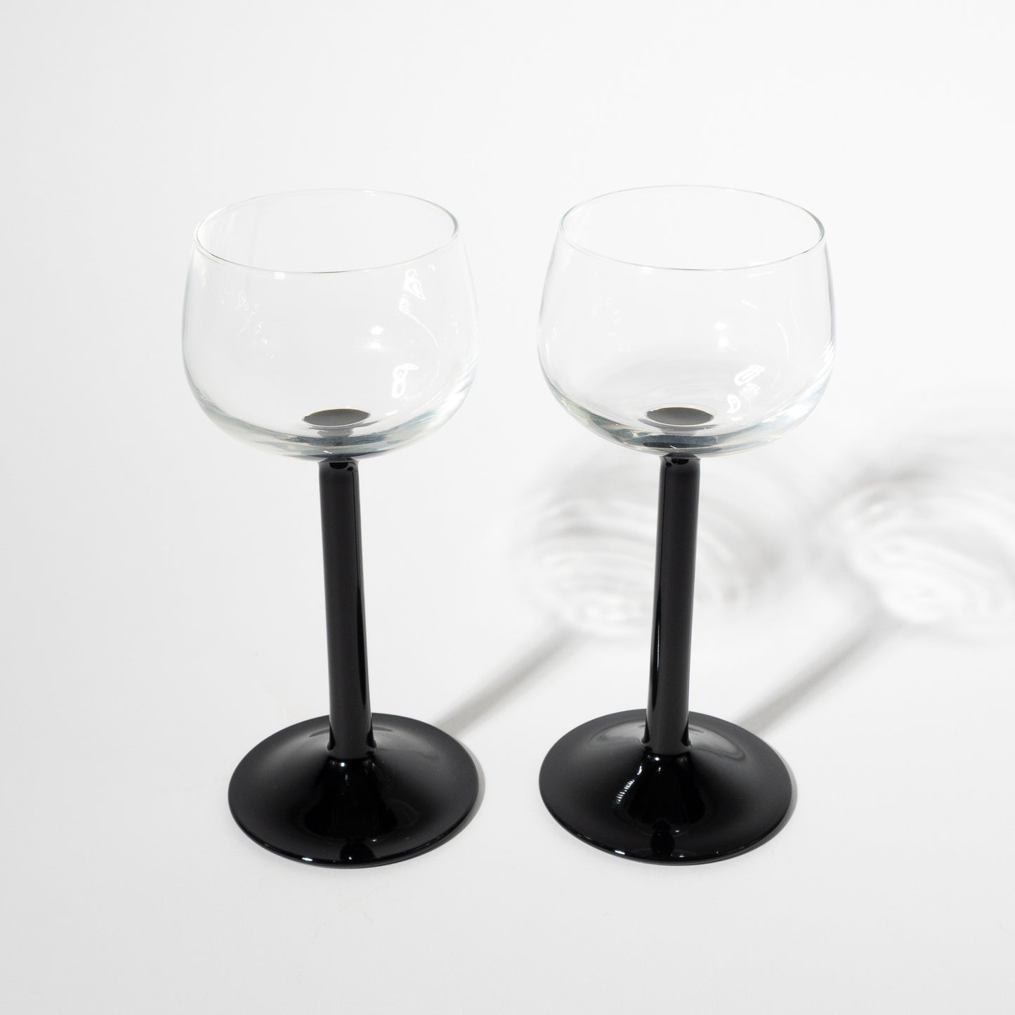 Vintage French Black Stem Wine Glasses, 1980s