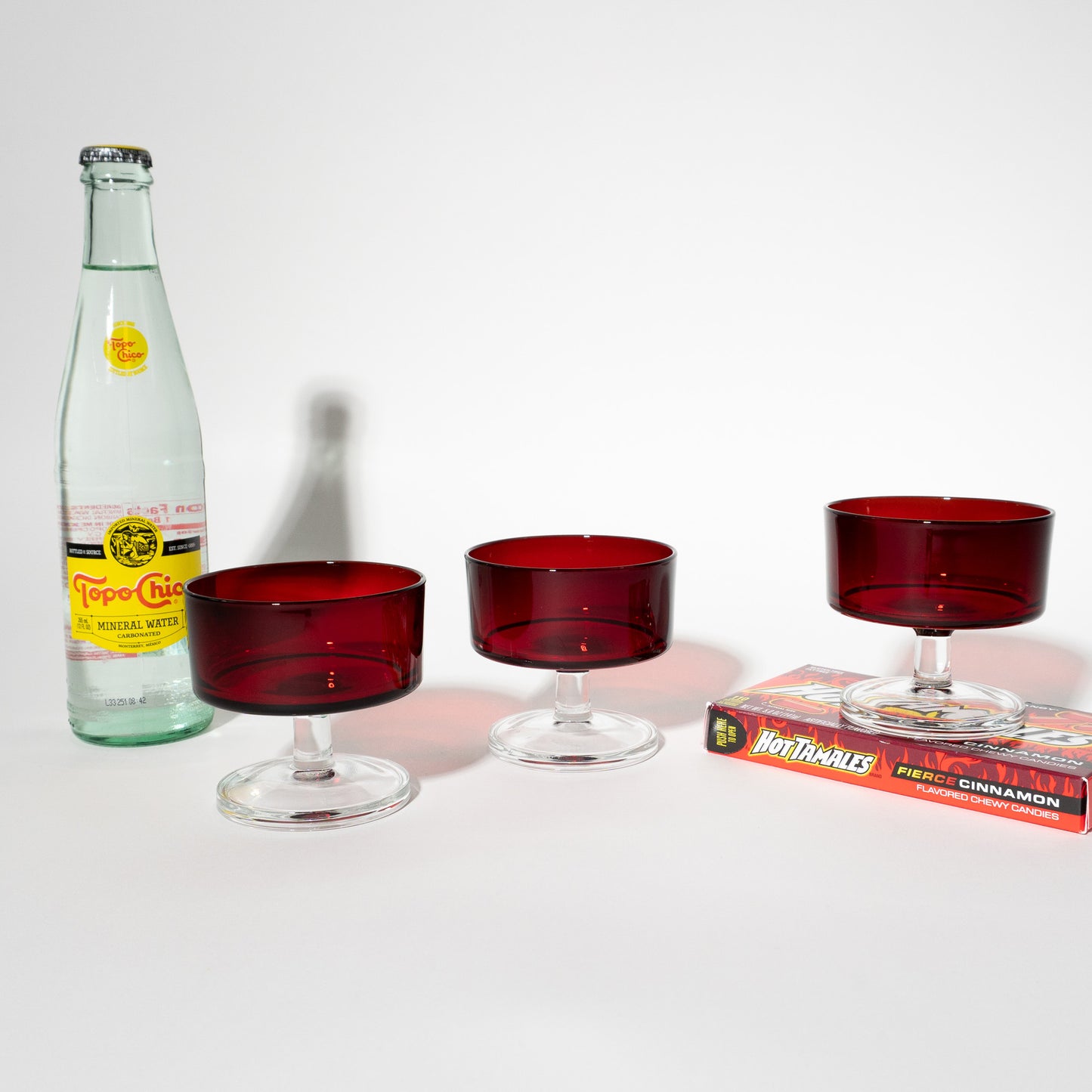 vintage 1970s red luminarc coupe stemmed glass