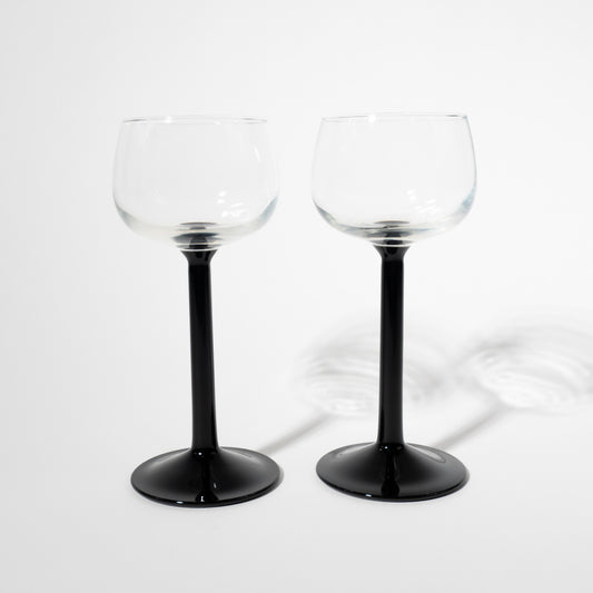 Vintage French Black Stem Wine Glasses, 1980s
